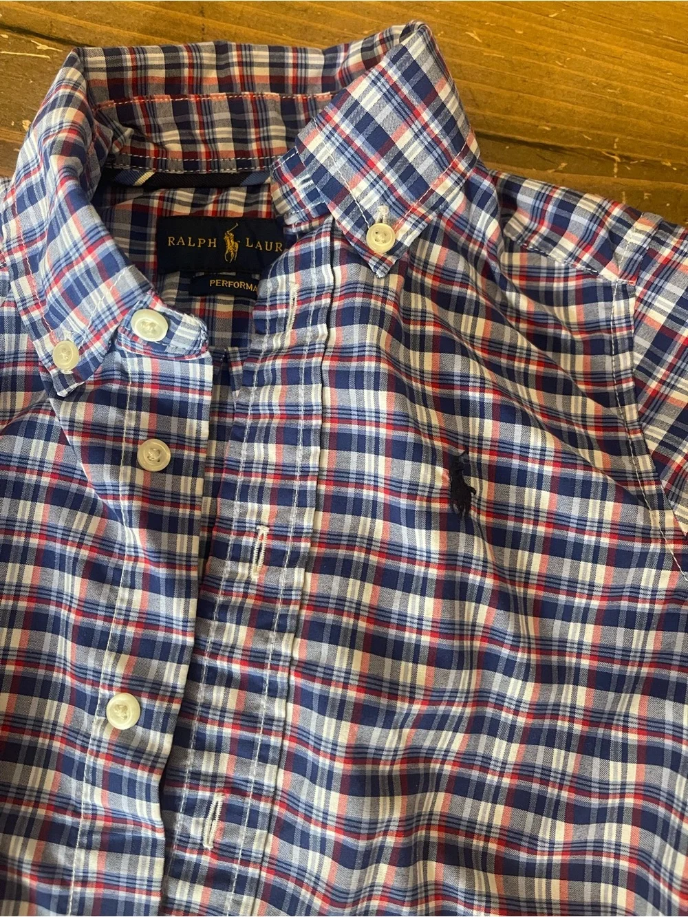 Size 2T. Ralph Lauren Boys' Blue Plaid Button-Down Shirt